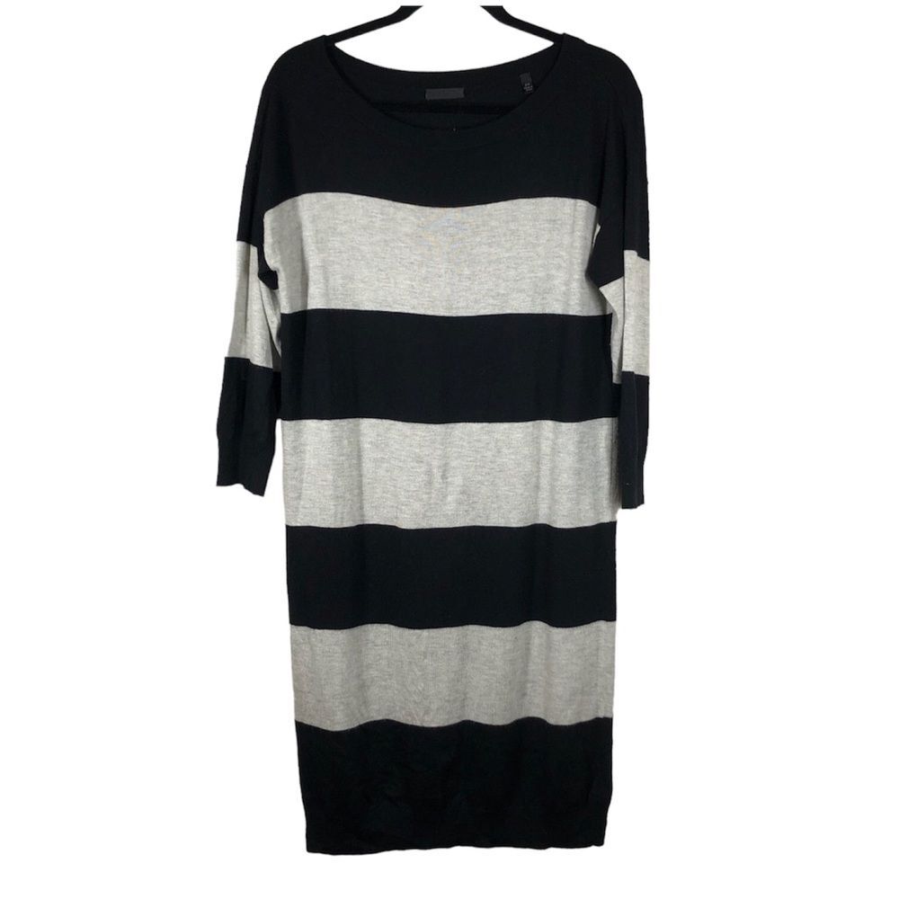ATM Anthony Thomas Melillo Gray Black Rugby Stripe Knit Dress Size Small